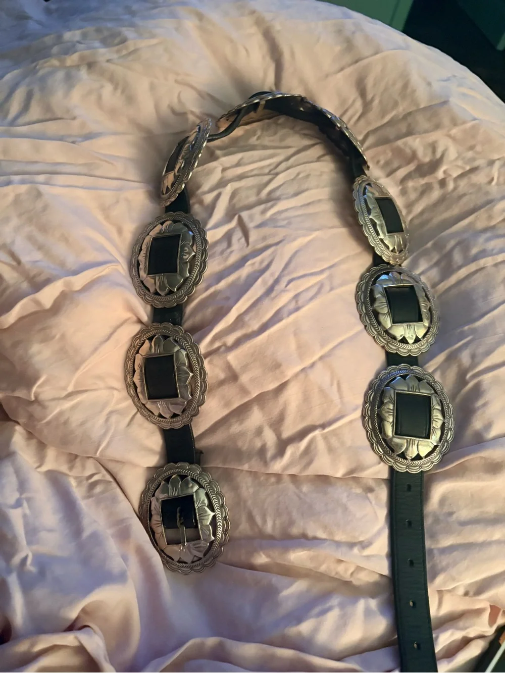Brighton Black Leather Concho Belt with Silver Medallions